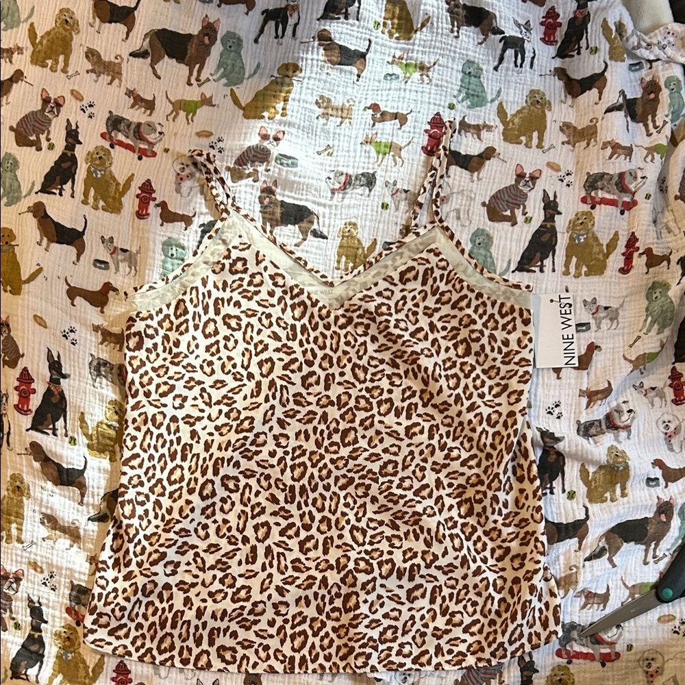 Nine West Leopard Print Camisole with Lace Trim